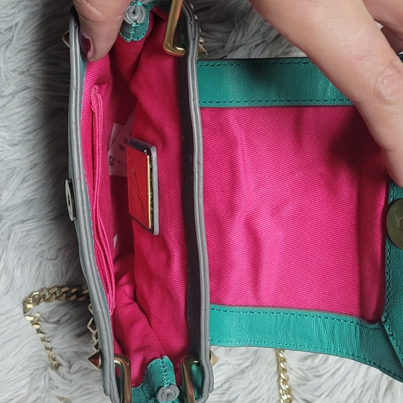 NWT Brian Atwood Turquoise Leather Purse w/ Magenta Lining - Picture 9 of 16